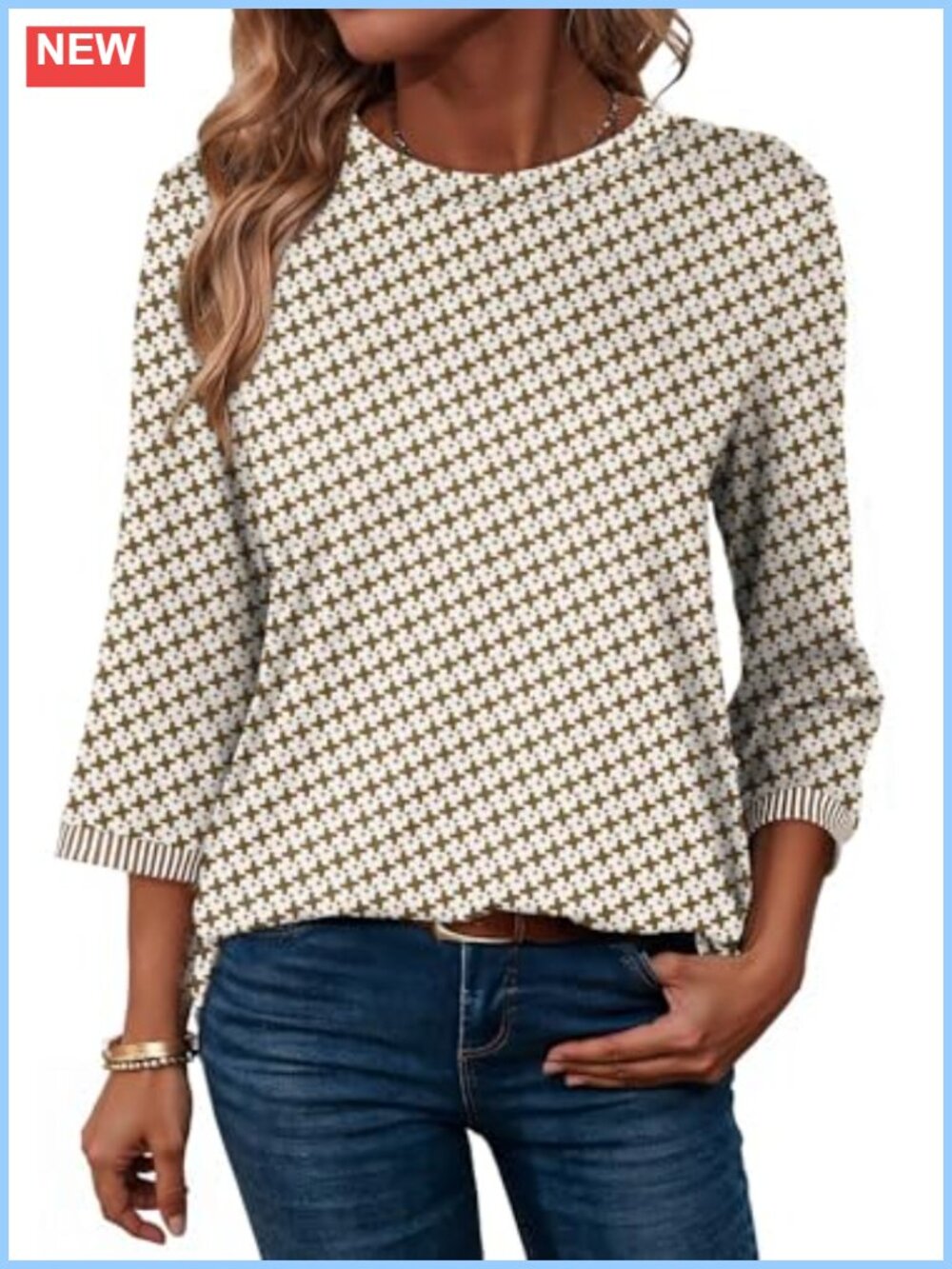 Women's Lightweight 3/4 Sleeve Crew Neck Basic Blouse Top